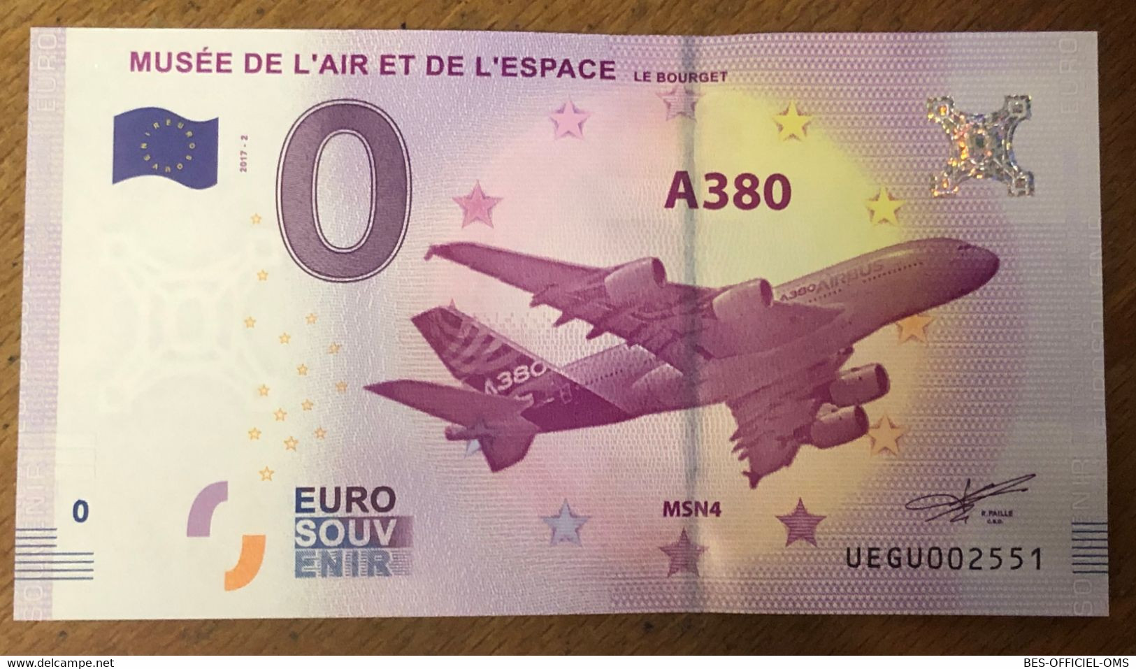 2017 BILLET 0 EURO SOUVENIR DPT 93 LE BOURGET MUSÉE DE L'AIR A380 ZERO 0 EURO SCHEIN BANKNOTE PAPER MONEY BANK - Essais Privés / Non-officiels