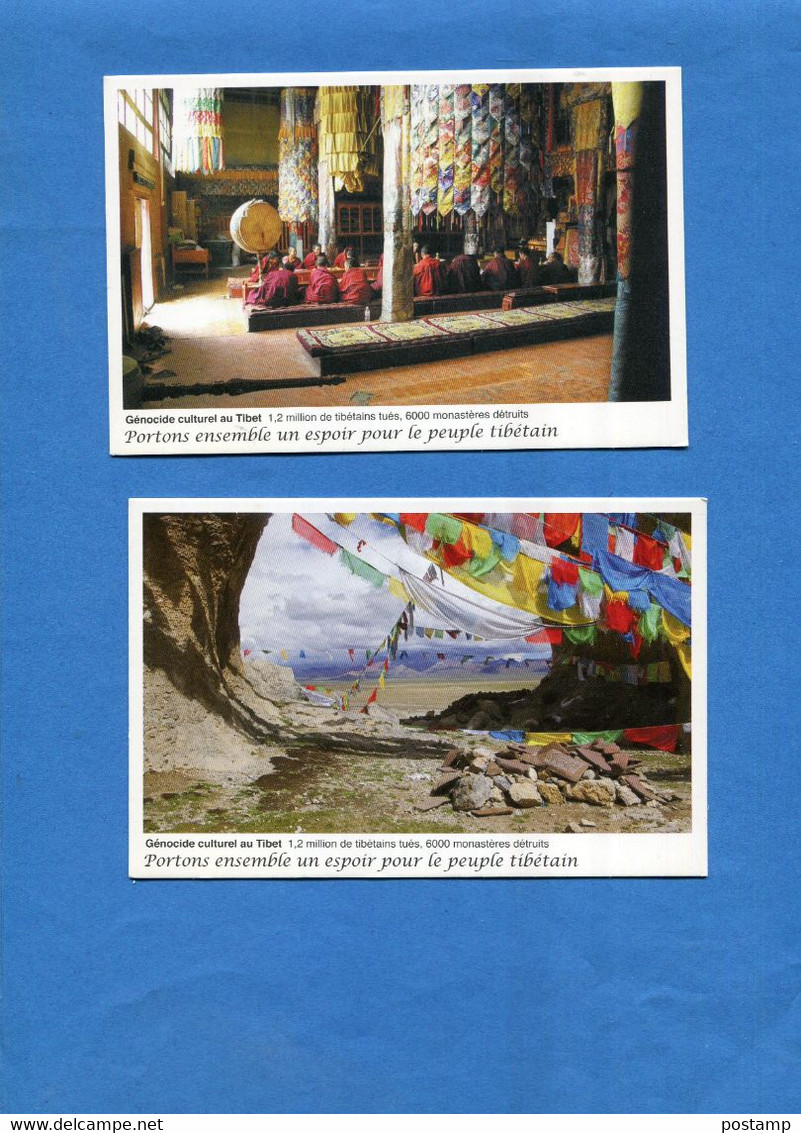 TIBET- 2 Cartes""portons Ensemble Un Espoir  Pour Le Peuple Tibétain"-années70-édit Asso Arts Harmonie - Tíbet