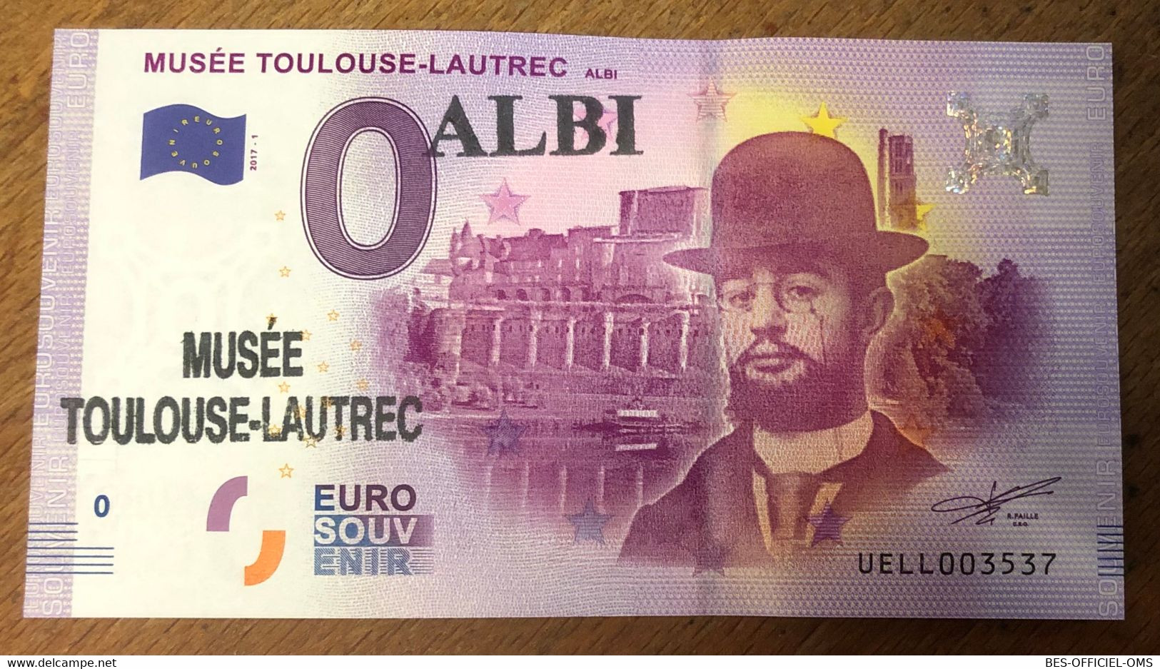 2017 BILLET 0 EURO SOUVENIR DPT 81 ALBI MUSÉE TOULOUSE LAUTREC + 2 TAMPONS ZERO 0 EURO SCHEIN BANKNOTE MONEY BANK - Pruebas Privadas