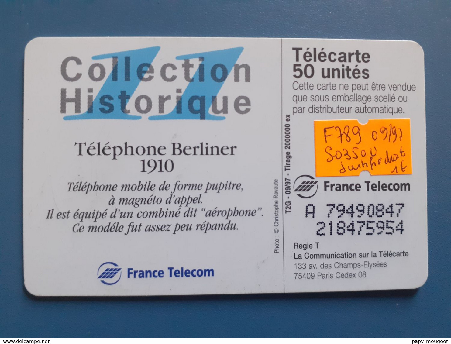 F789 Berliner (11)  50U SO3 Numéro Justifié à Droite - Téléphones