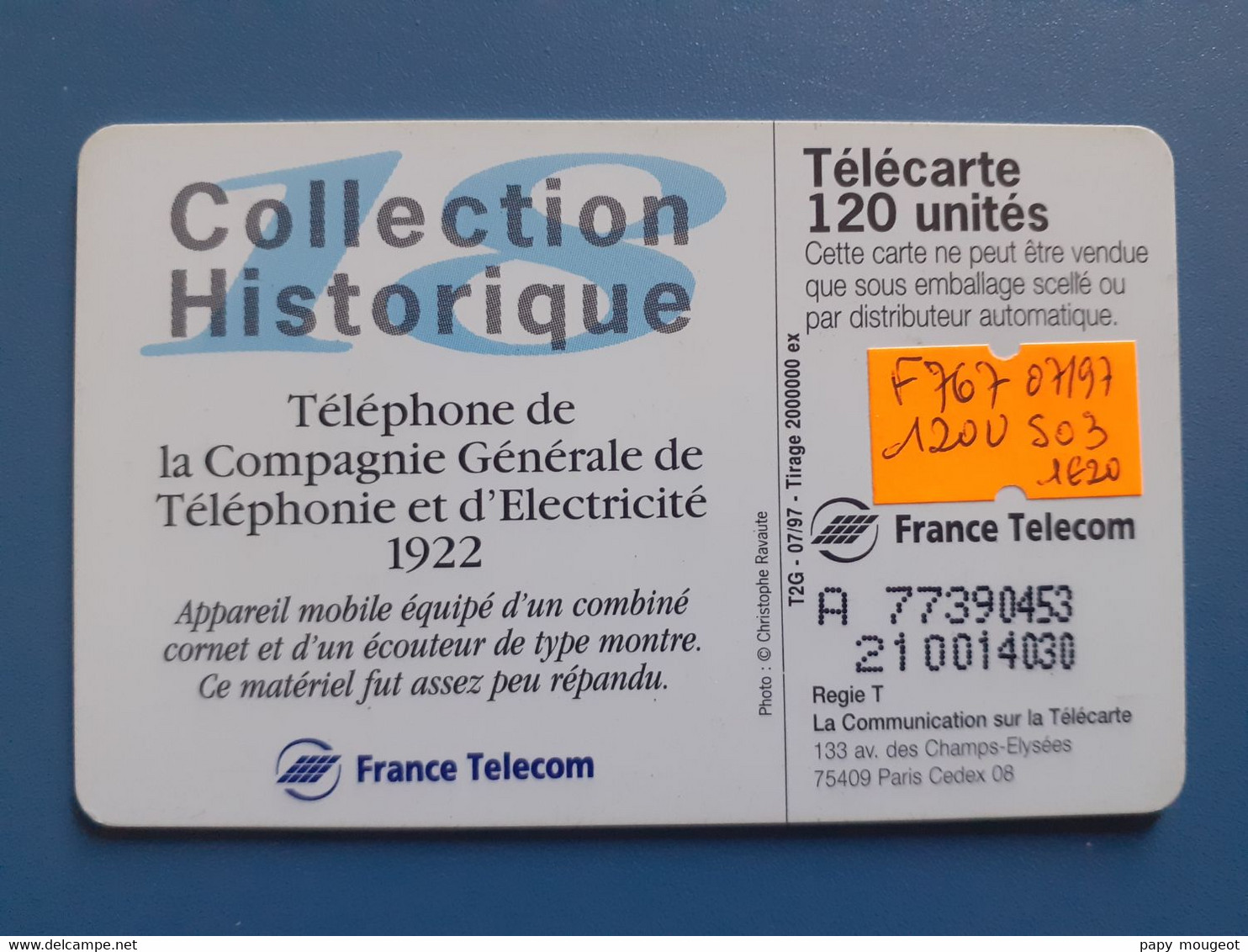 F767 C.G.T.E (18) 120U SO3 07/97 Numérotation Resserrée à Gauche - Telephones