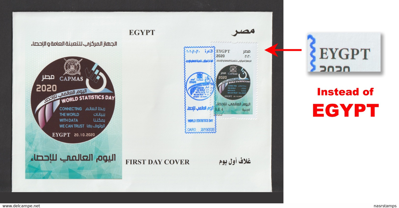 Egypt - 2020 - Withdrawn FDC - Rare Error - EYGPT Instead Of EGYPT ( World Statistics Day ) - Lettres & Documents