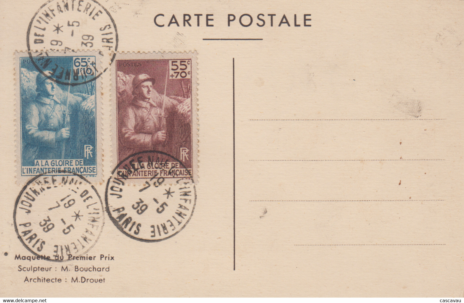 Carte  Maximum   FRANCE   Paire  Journée  Nationale  De  L' Infanterie   PARIS  1939 - 1930-1939