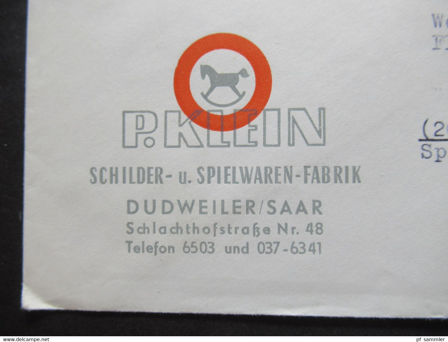 Saarland 1951 Umschlag P.Klein Schilder Und Spielwaren Fabrik Dudweiler Saar Werbestempel Benutzt Die Kraftpost - Covers & Documents