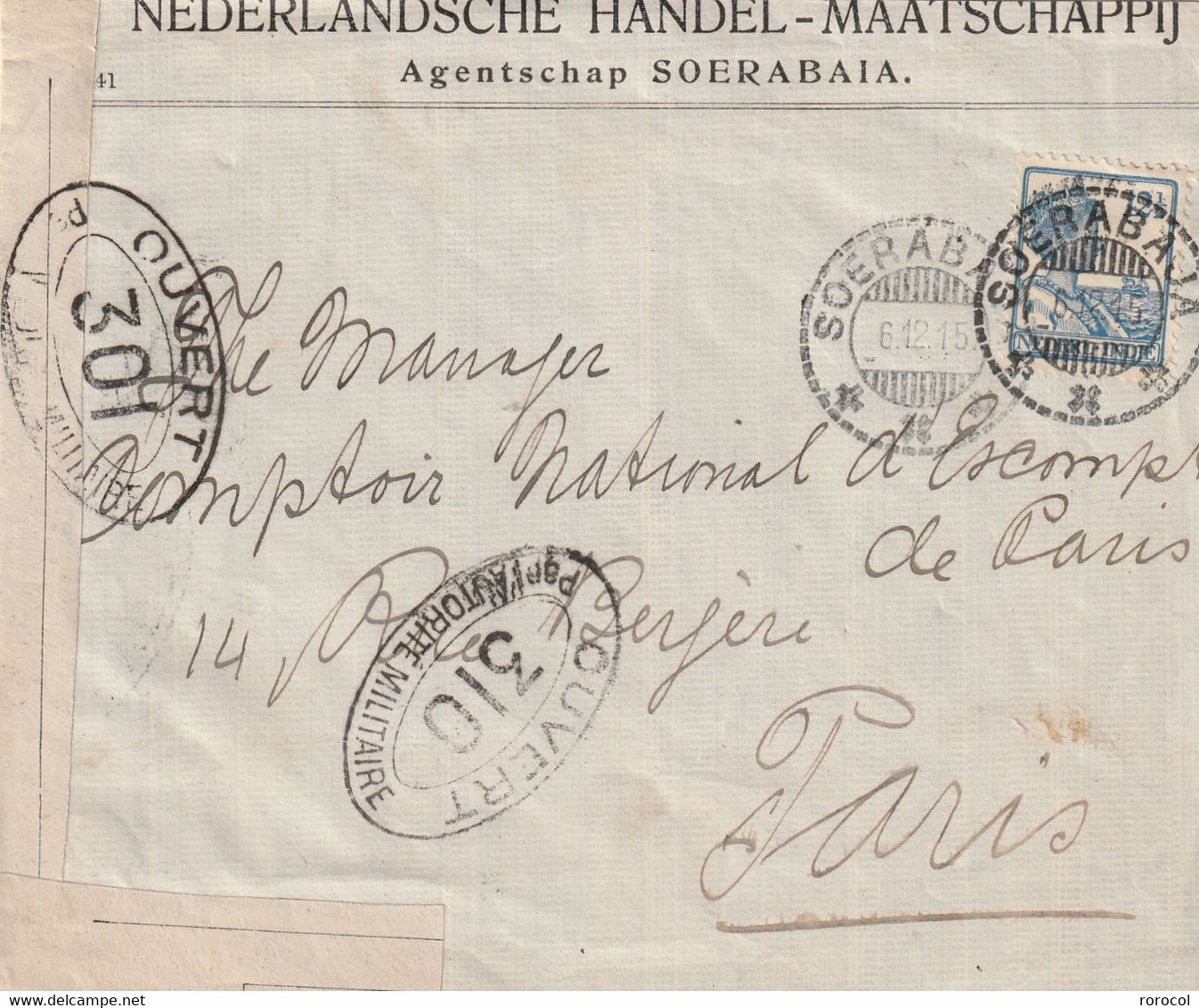 INDES NEERLANDAISE Lettre 1915 Pour PARIS CENSURE SOERABA - Niederländisch-Indien
