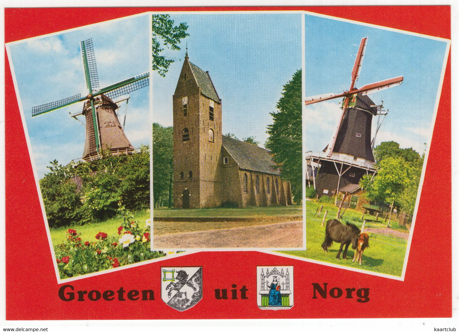 Groeten Uit Norg - 2x Molen, Kerk  -  (Drenthe, Holland) - Nr. NOG 6 - Norg