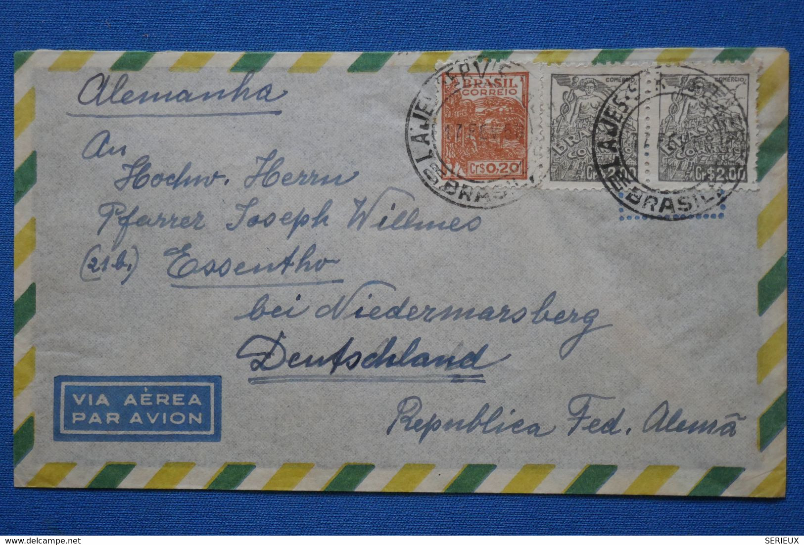 ¤8 BRAZIL  BELLE  LETTRE 1948  POUR GERMANY  + +AEROPHILATELIE + PAIRE DE T.P +AFFR . INTERESSANT - Lettres & Documents