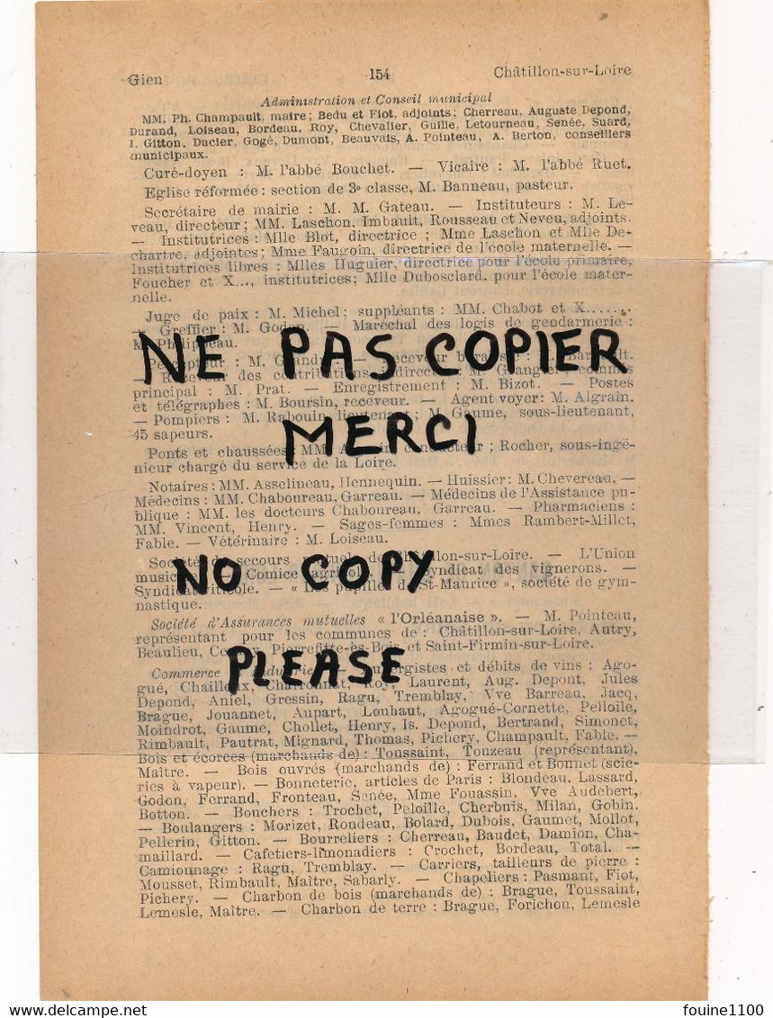 Année 1913 Canton De CHATILLON SUR LOIRE AUTRY LE CHATEL BEAULIEU SUR LOIRE PIERREFITTE ES BOIS CERNOY ( 45 Loiret ) - Ohne Zuordnung