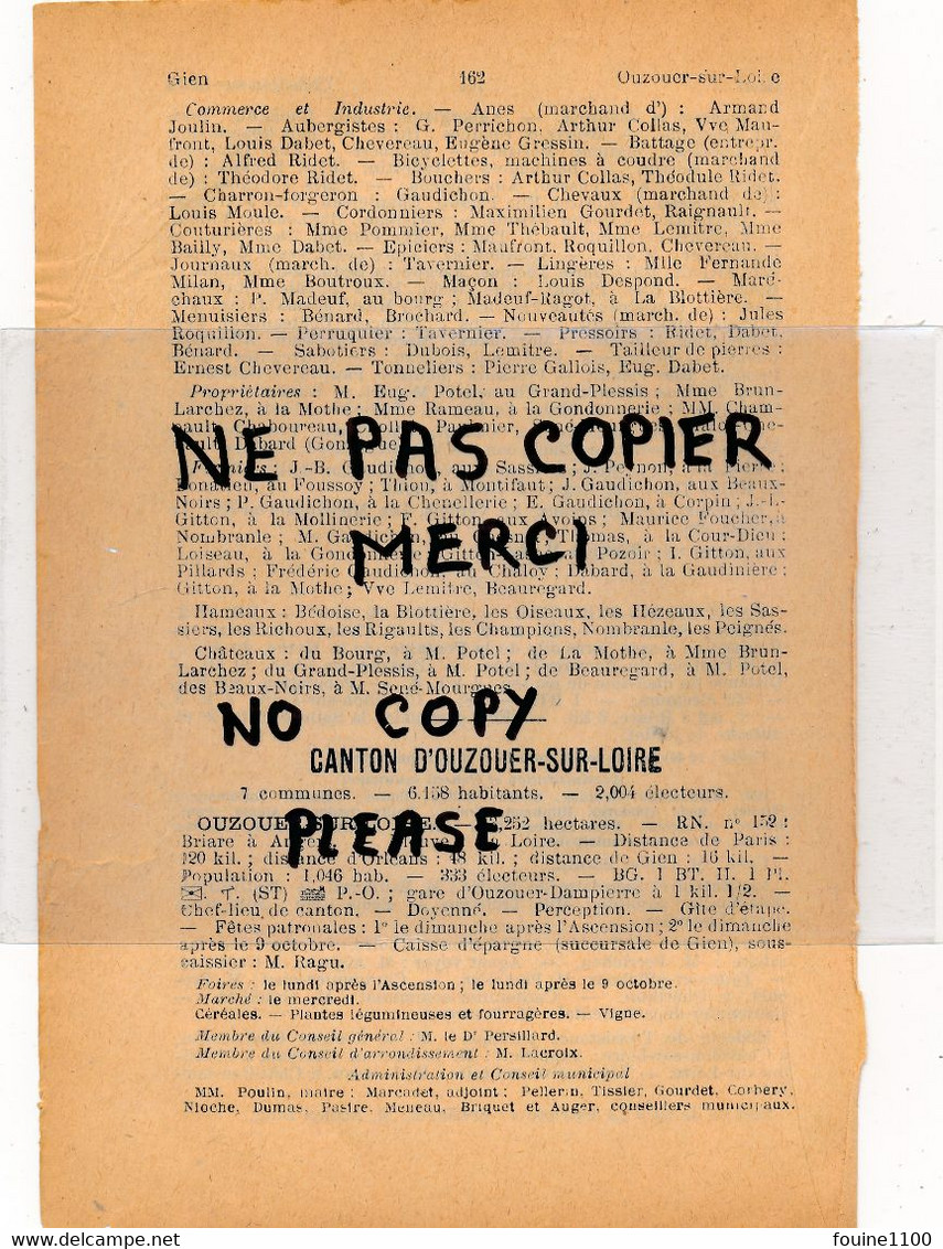 année 1913 canton de CHATILLON SUR LOIRE AUTRY LE CHATEL BEAULIEU SUR LOIRE PIERREFITTE ES BOIS CERNOY ( 45 loiret )