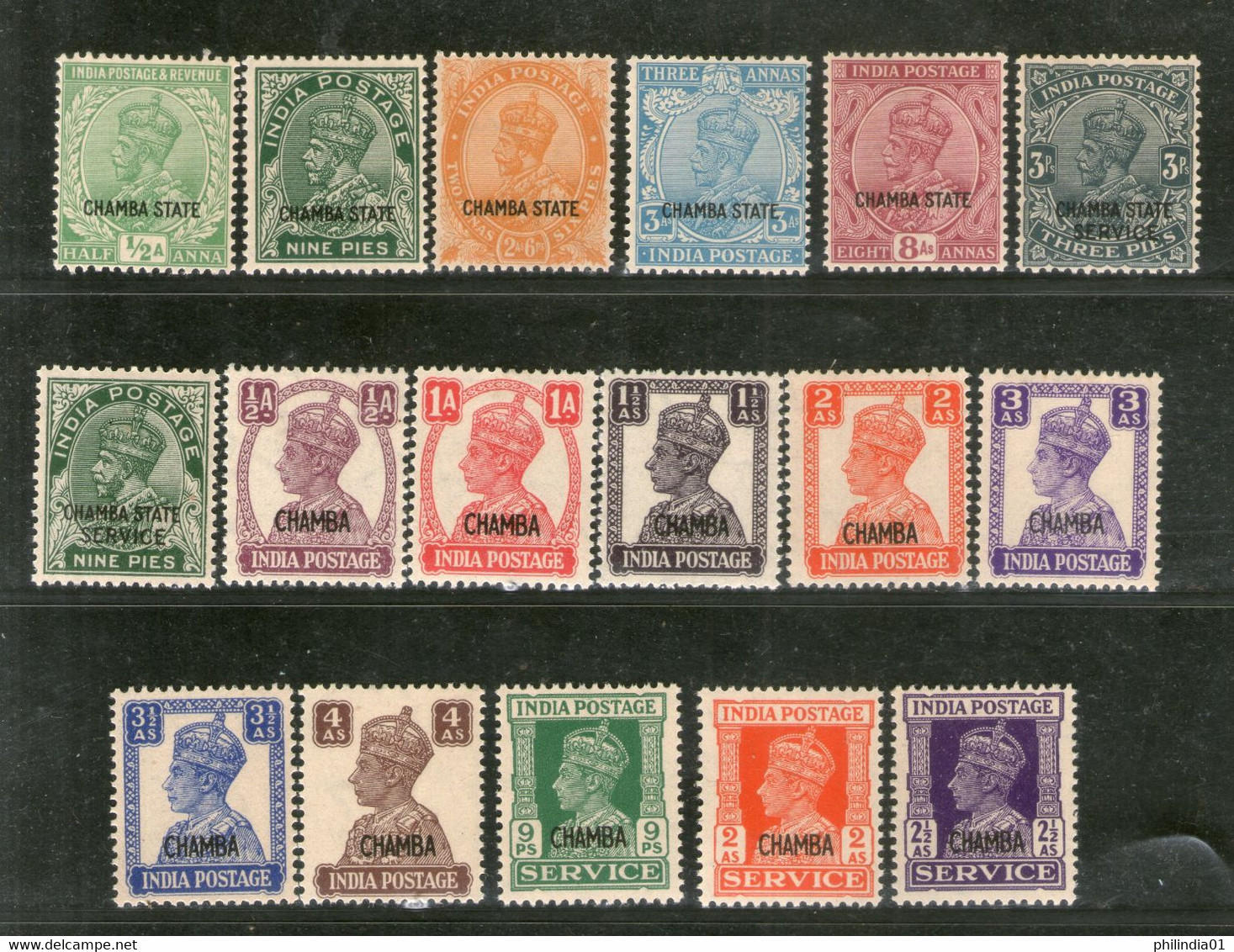 India CHAMBA State 17 Diff. KGV/ KG V Postage And Service Stamps Cat. £125+ MNH # 5706a - Chamba