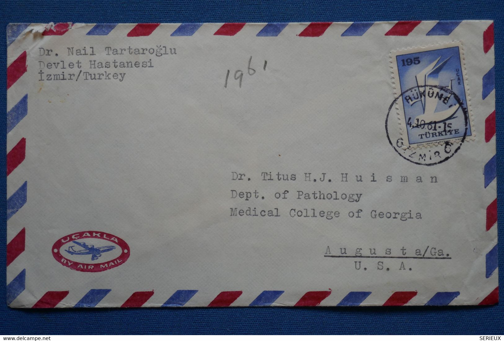 ¤8 TURQUIE   BELLE  LETTRE  1961 IZMIR  POUR AUGUSTA  USA  + +AEROPHILATELIE +   +AFFR . INTERESSANT - Covers & Documents