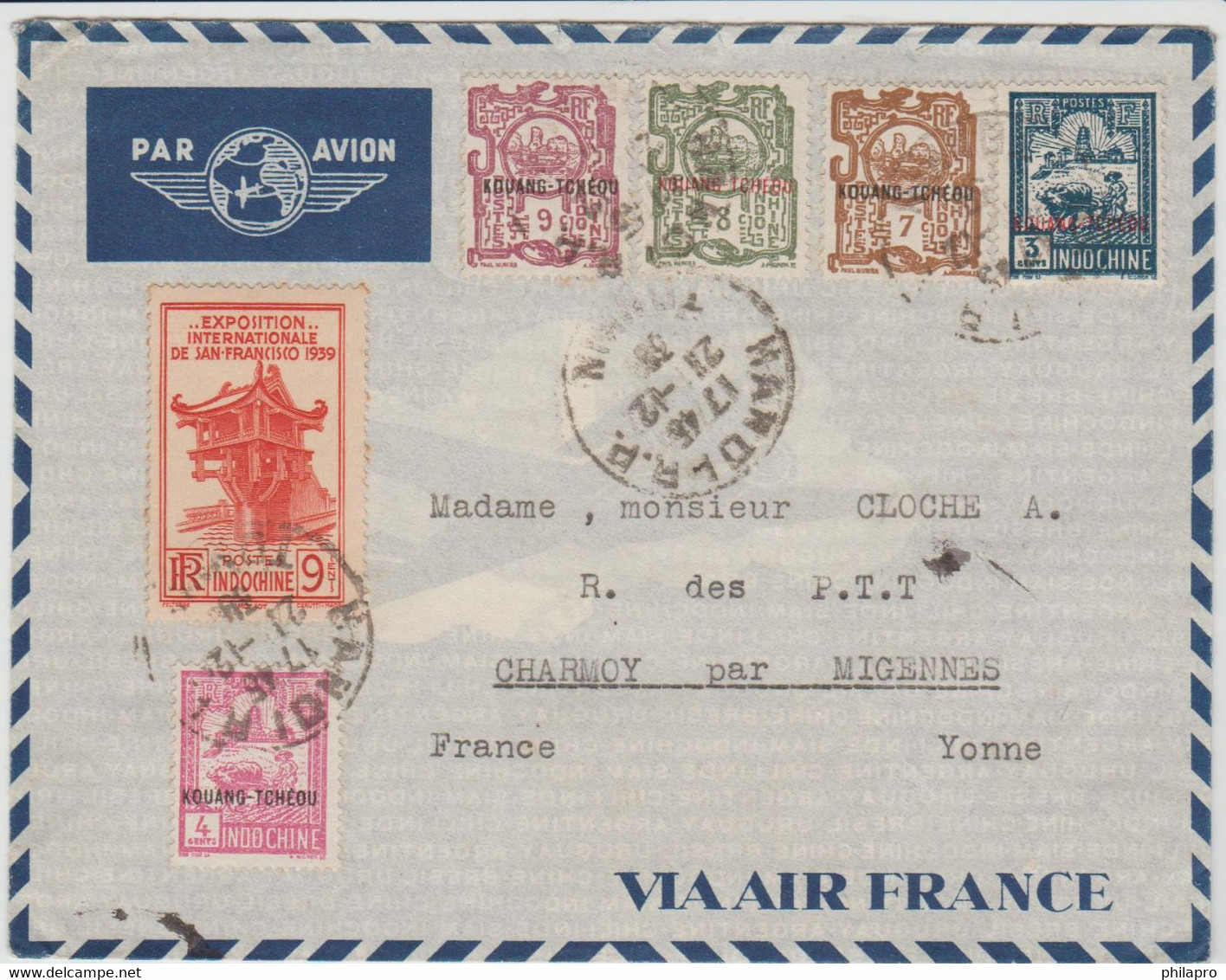 KOUANG TCHEOU + Indochine  1939  Cover From  HANOI To  France    Réf 703   RARE - Brieven En Documenten