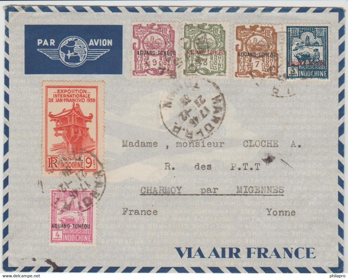 KOUANG TCHEOU + Indochine  1939  Cover From  HANOI To  France    Réf 703   RARE - Storia Postale