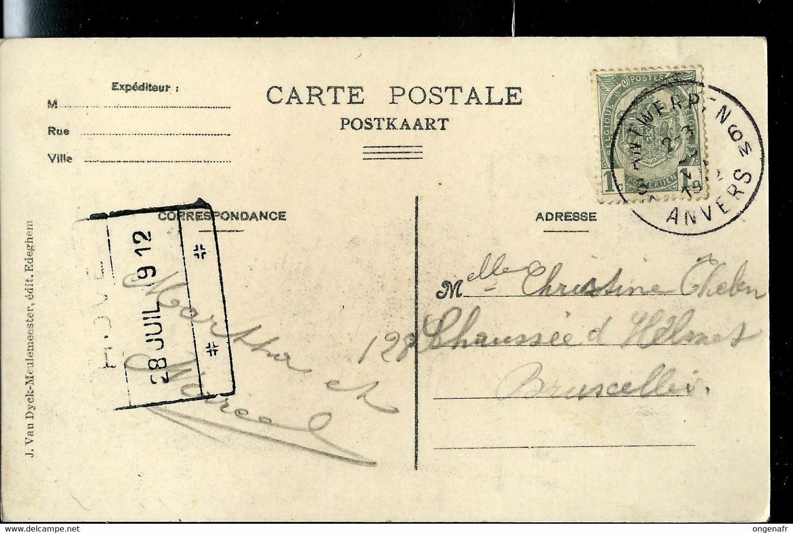 CP (Edeghem : Château Missenbourg) Obl. ANTWERPEN - 6M - ANVERS  1912 + Obl Ch.fer  HOVE - Poste Rurale