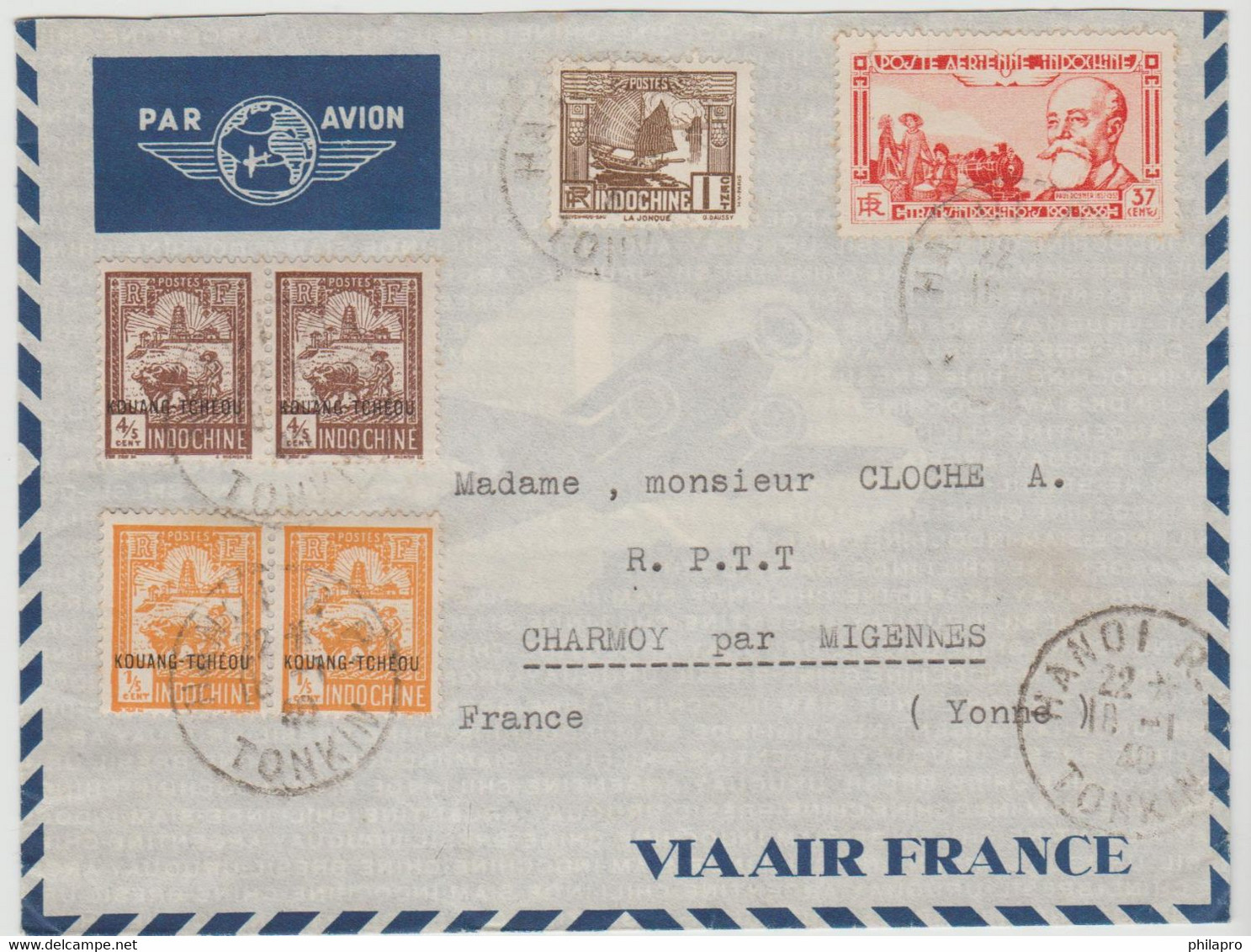 KOUANG TCHEOU + INDOCHINE  1940   Cover From  HANOI To  France     Réf 704  RARE - Briefe U. Dokumente