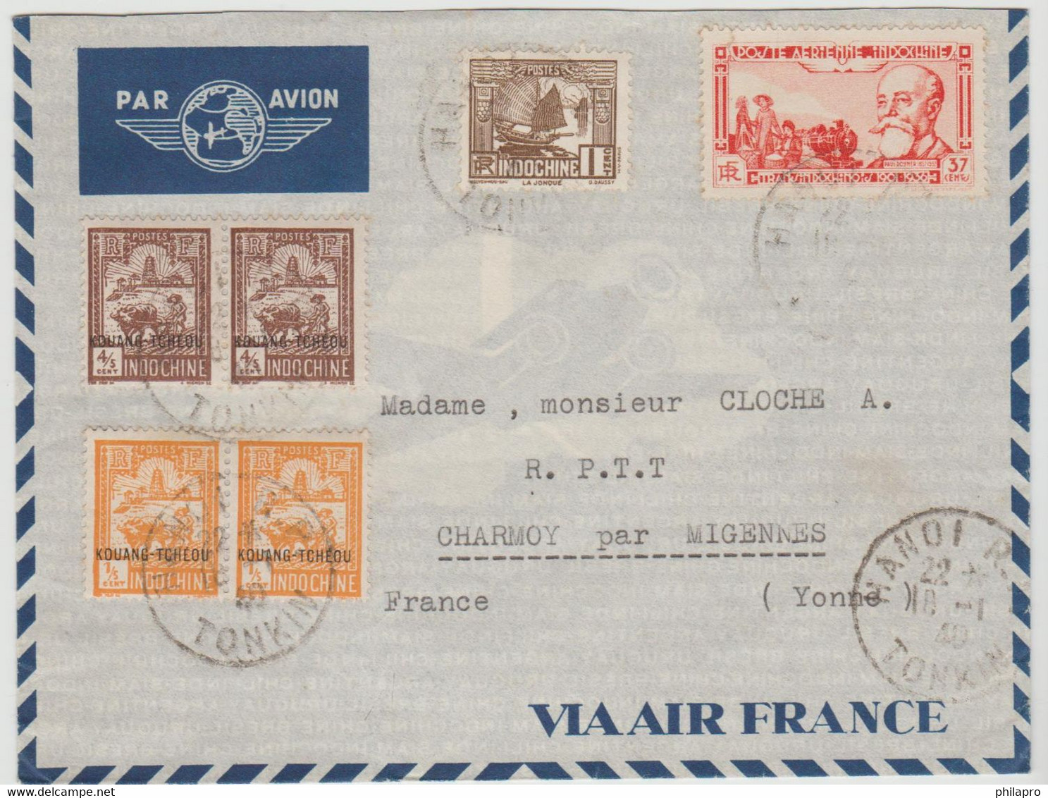 KOUANG TCHEOU + INDOCHINE  1940   Cover From  HANOI To  France     Réf 704  RARE - Storia Postale