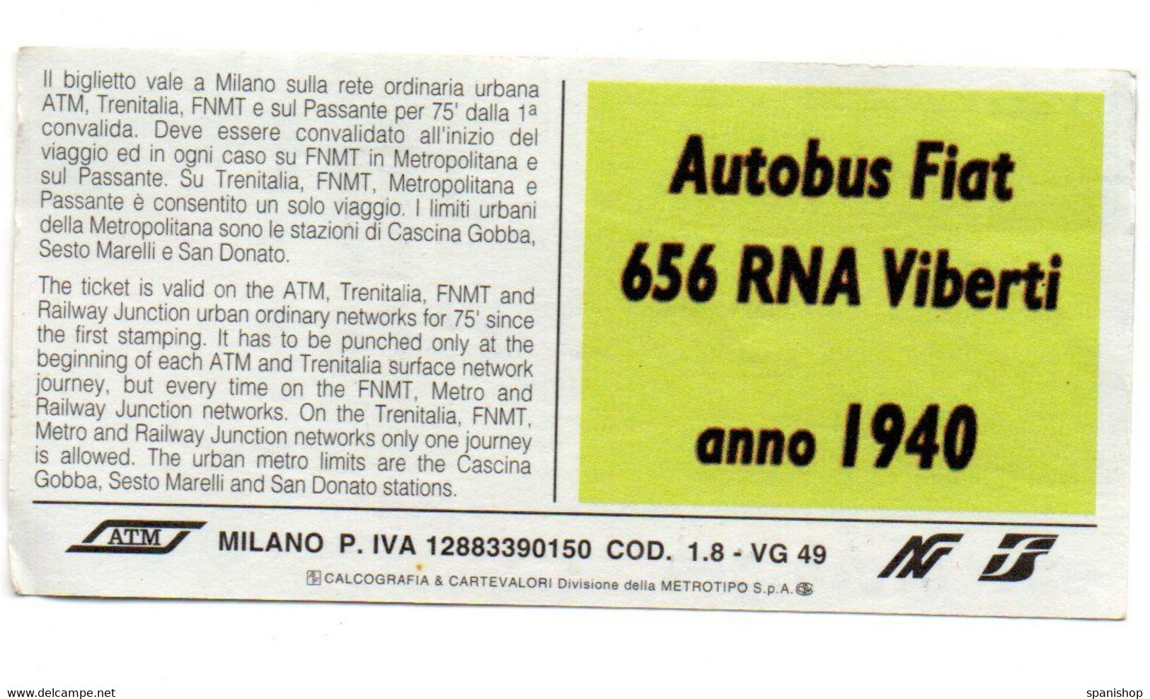 Ticket Bus Roma - Autobus Photo Fiat 656 RNA Viberti - Europa