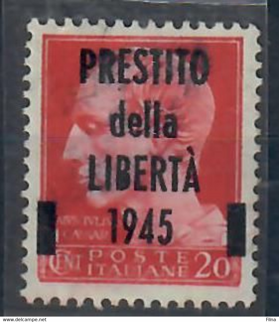 ITALIA 1945 - C.L.N. - 20 C. ROSSO SERIE IMPERIALE SOPRASTAMPATO "PRESTITO DELLE LIBERTA'" - EMISSIONE DI LUCCA - MNH ** - Comitato Di Liberazione Nazionale (CLN)