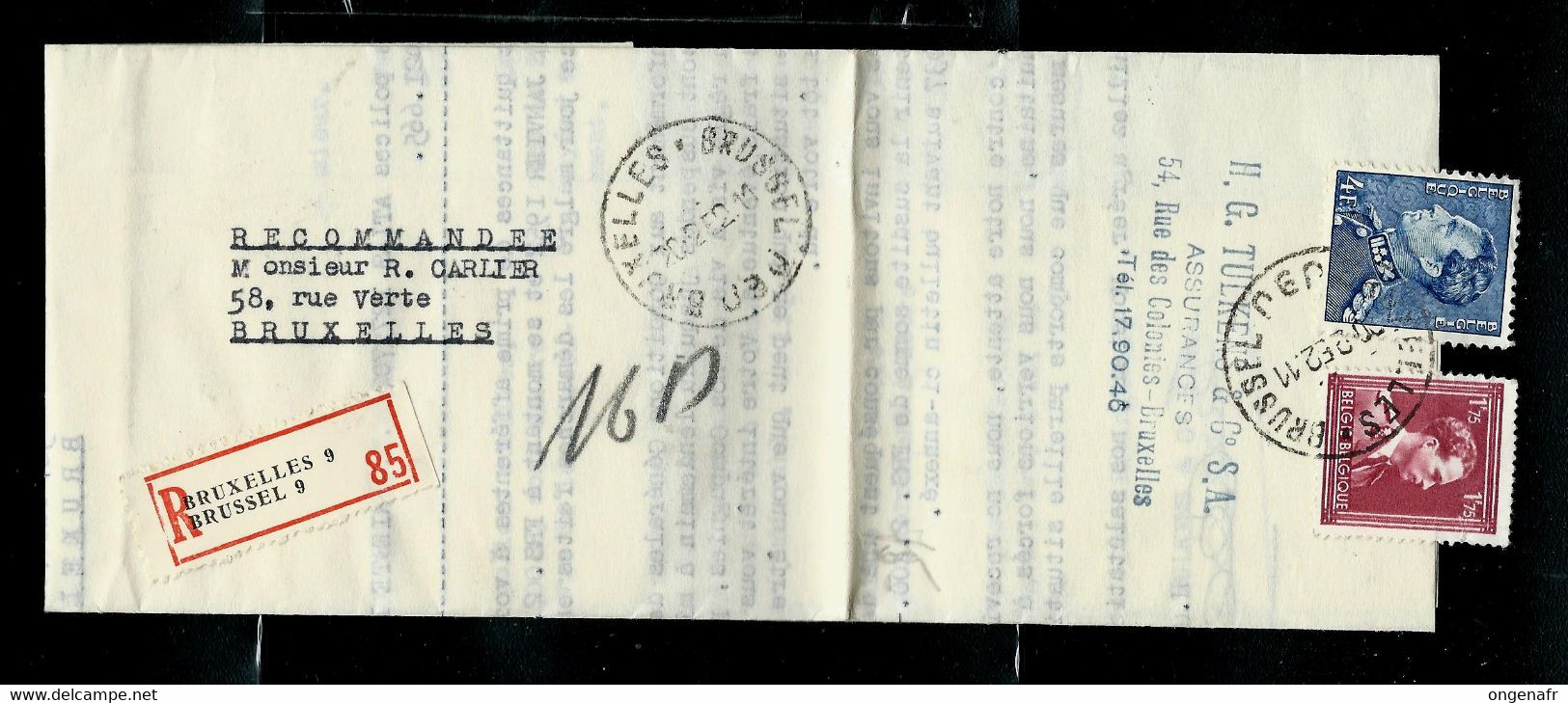LAC  Obl. BRUXELLES - BRUSSEL  - U 9 U - De 1952 En Recommandé (poortman Et Col Ouvert) - Poste Rurale