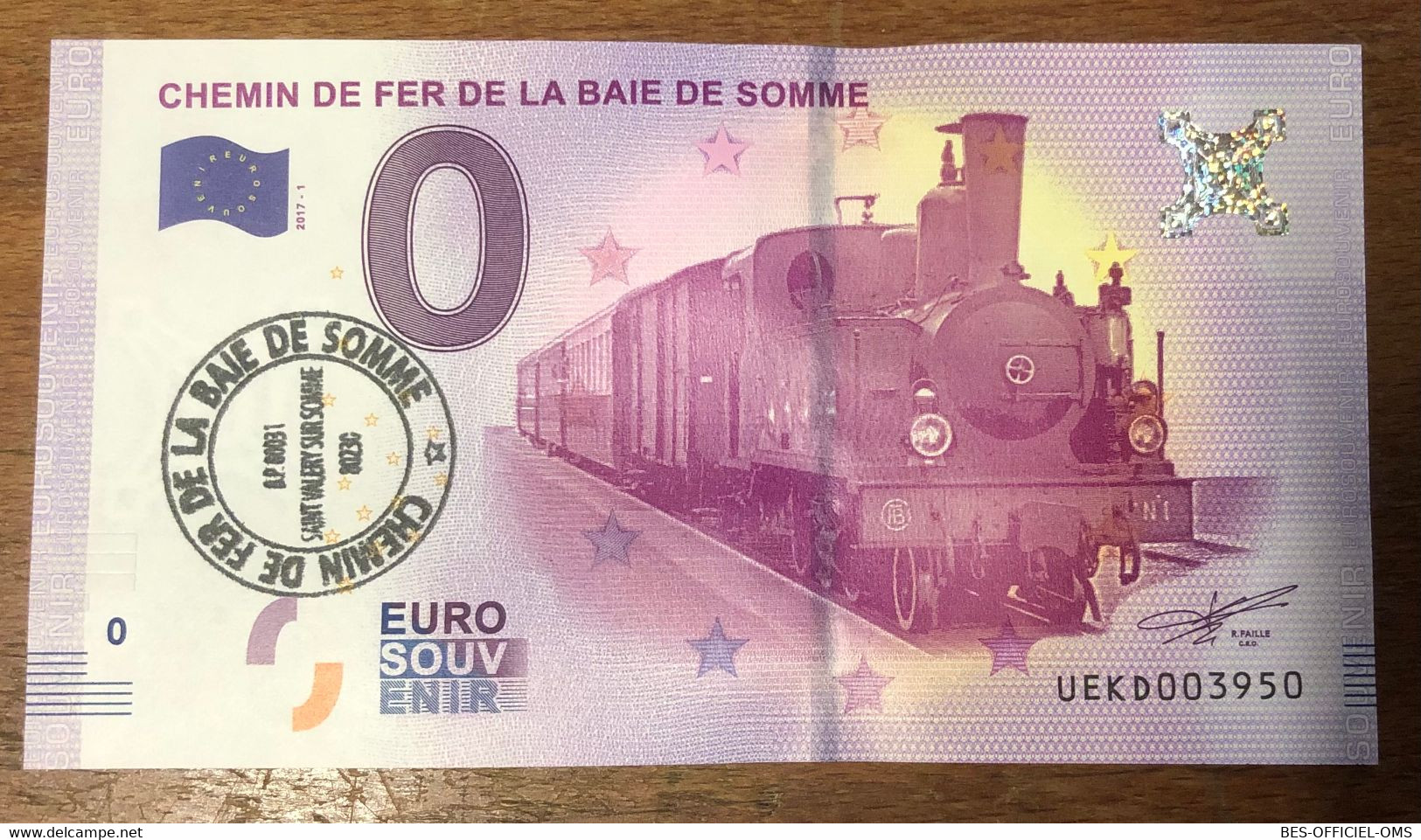 2017 BILLET 0 EURO SOUVENIR DPT 80 CHEMIN DE FER DE LA BAIE DE SOMME + TAMPON ZERO 0 EURO SCHEIN BANKNOTE MONEY BANK - Privatentwürfe