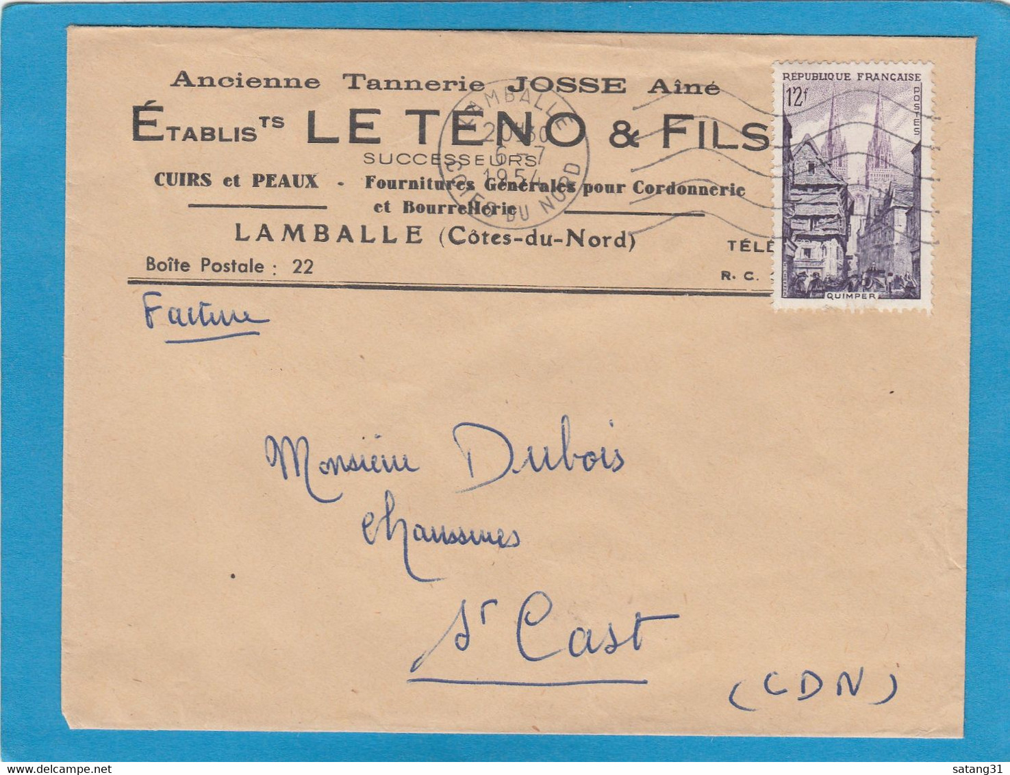 ETABLISSEMENTS LE TENO & FILS, CUIRS ET PEAUX,FOURNITURES GENERALES POUR CORDONNERIE ET BOURRELLERIES,LAMBALLE. - Lettres & Documents