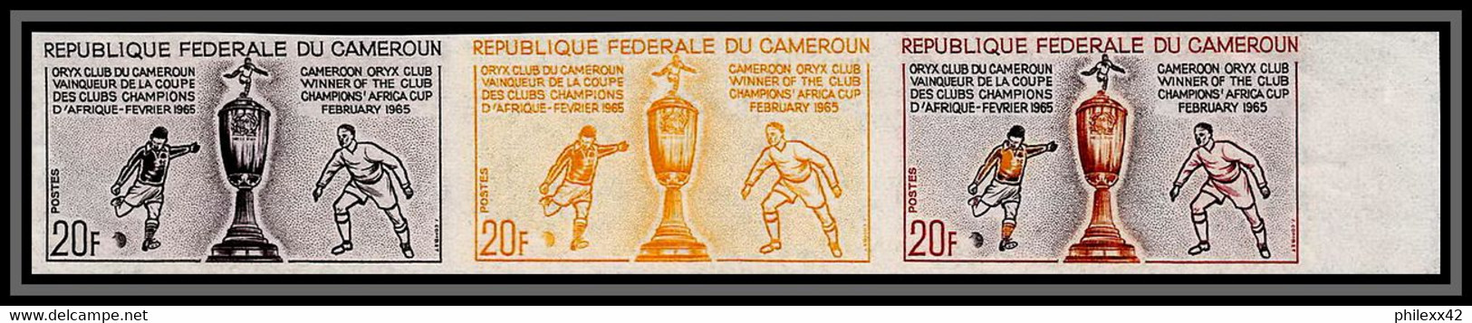 92987 Cameroun N°400 Oryx 1965 Champion D'afrique Football Soccer Essai Proof Non Dentelé ** (MNH Imperf) Bande De 3 - Afrika Cup