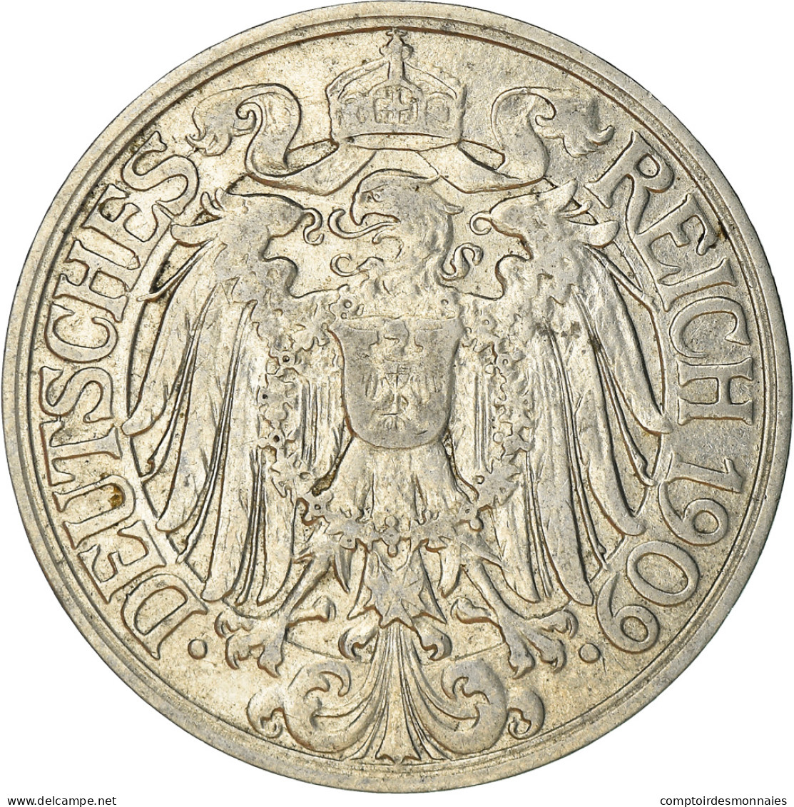 Monnaie, GERMANY - EMPIRE, Wilhelm II, 25 Pfennig, 1909, Karlsruhe, TTB, Nickel - 25 Pfennig