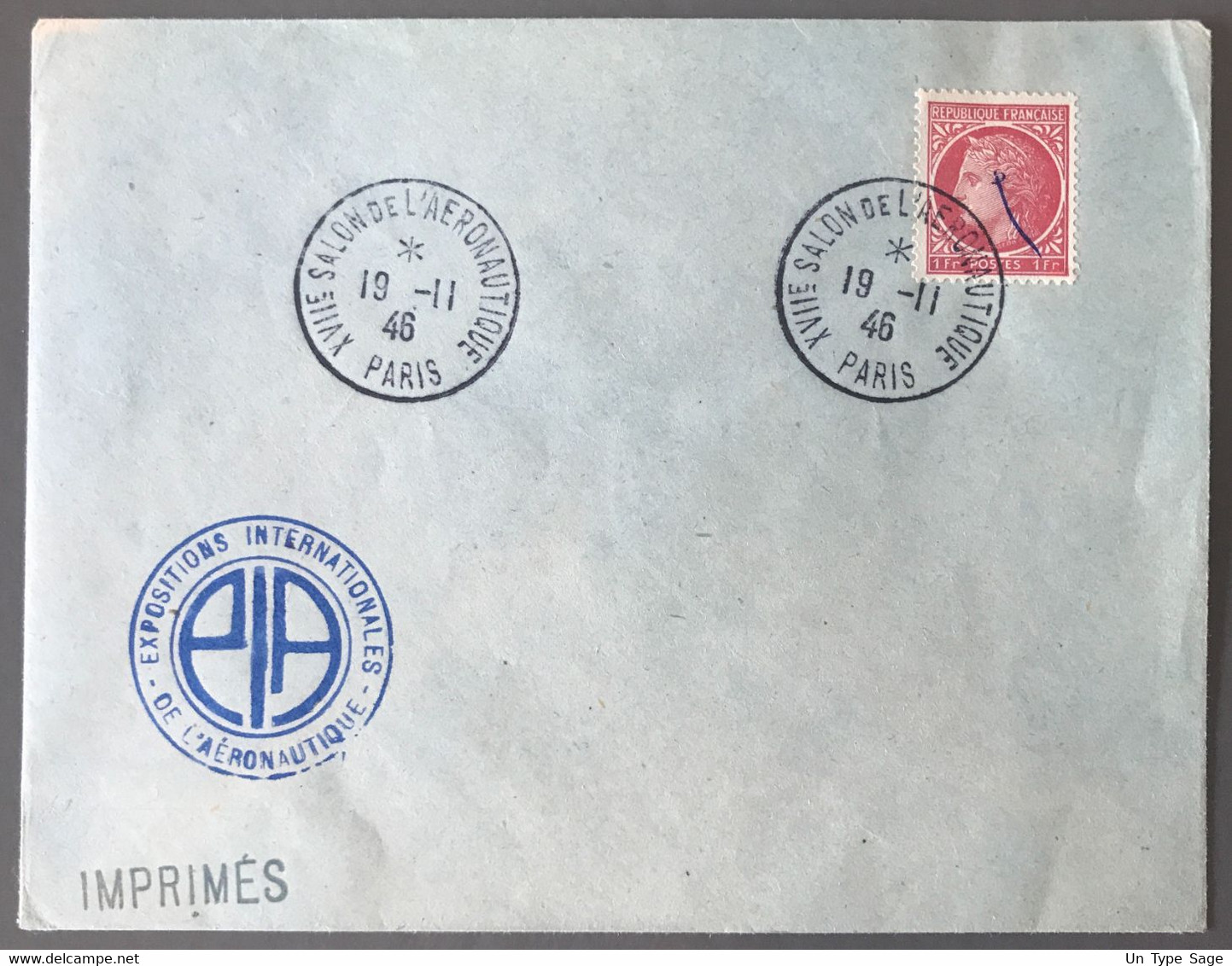 France TAD XVIIe SALON DE L'AERONAUTIQUE PARIS 19.11.1946 Sur Enveloppe - (W1051) - 1960-.... Brieven & Documenten