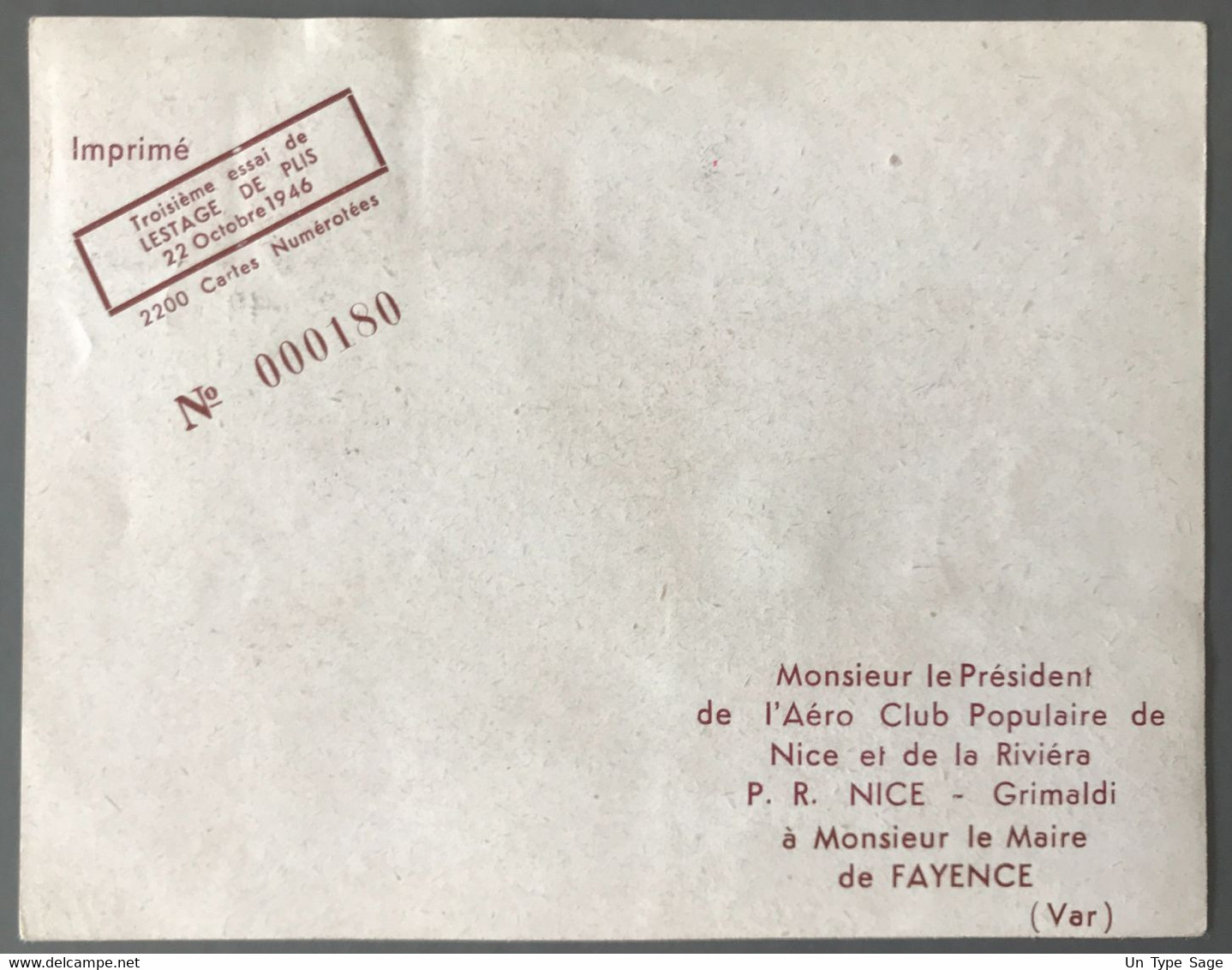 France Cachet AERO-CLUB POPULAIRE DE NICE & DE LA RIVIERA + Vignette 22.10.1946 Sur Carte - (W1052) - 1960-.... Cartas & Documentos