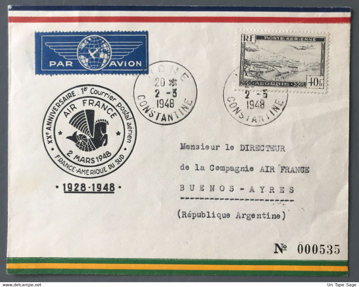 Algérie PA N°6 Sur Enveloppe 2.3.1948 Pour L'Argentine - Cachet Commémoratif Liaison France Amerique Du Sud - (W1055) - Luchtpost