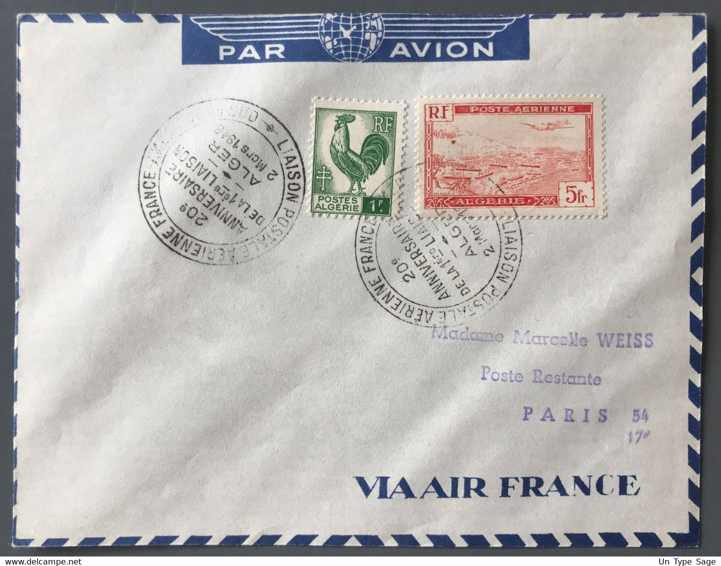 Algérie PA Sur Enveloppe 2.3.1948 Pour L'Argentine - Cachet Commémoratif Liaison France Amérique Du Sud - (W1057) - Luchtpost