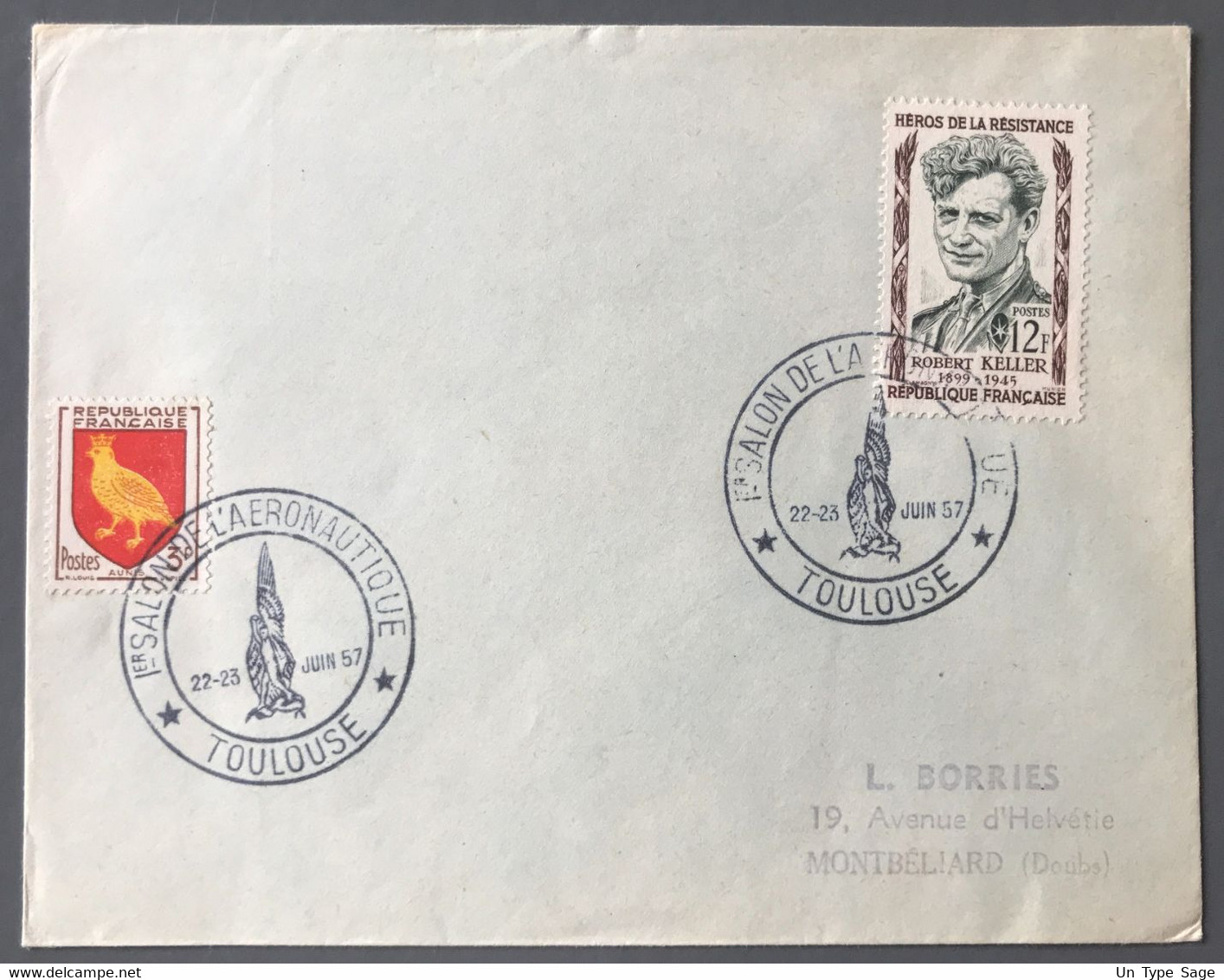 France, Cachet 1er SALON DE L'AERONAUTIQUE TOULOUSE 22/23.6.1957 - (W1058) - Matasellos Conmemorativos