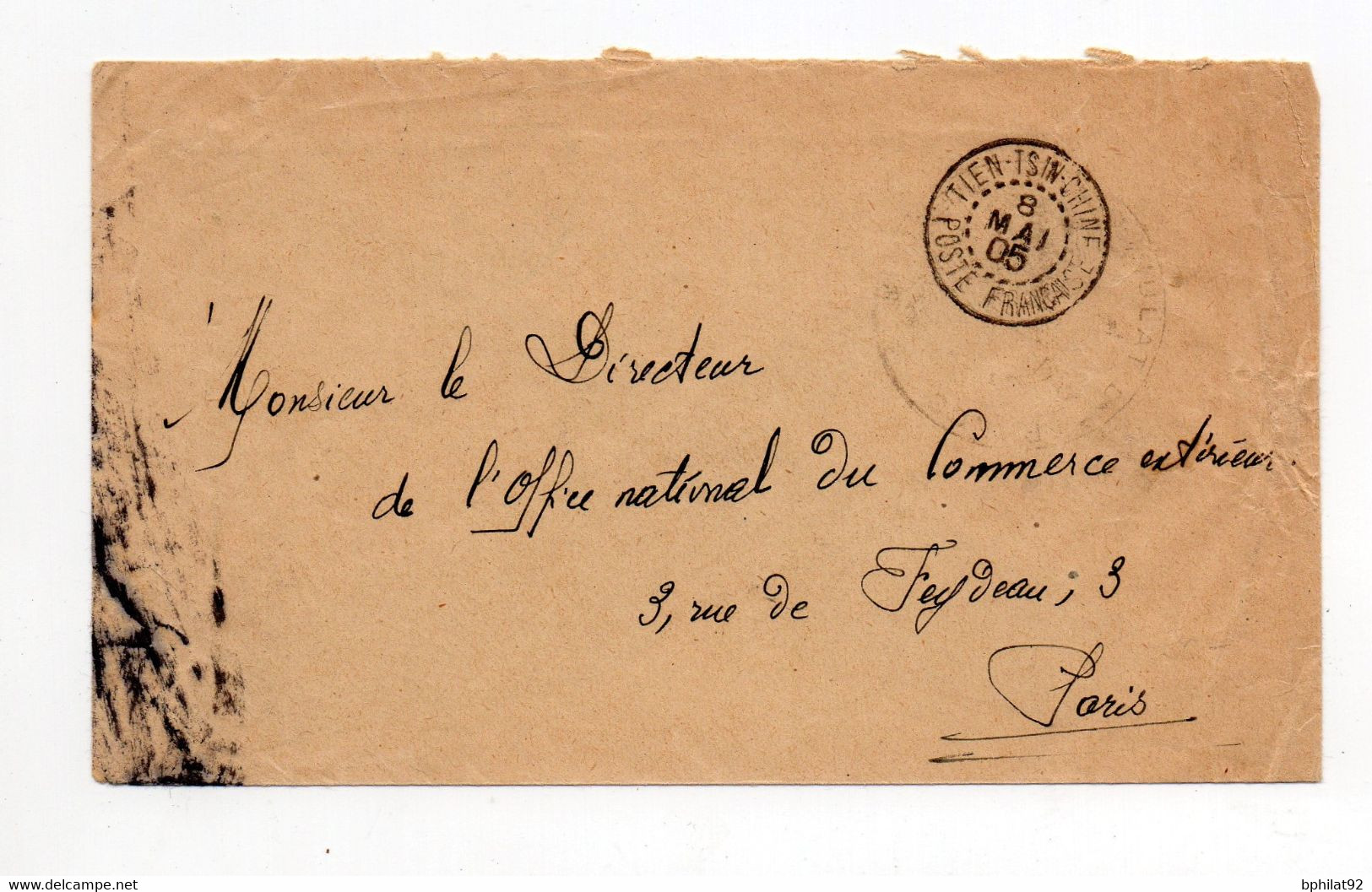 !!! CORPS D'OCCUPATION DE CHINE, LETTRE DE TIEN-TSIN DE 1905 POUR PARIS - Covers & Documents