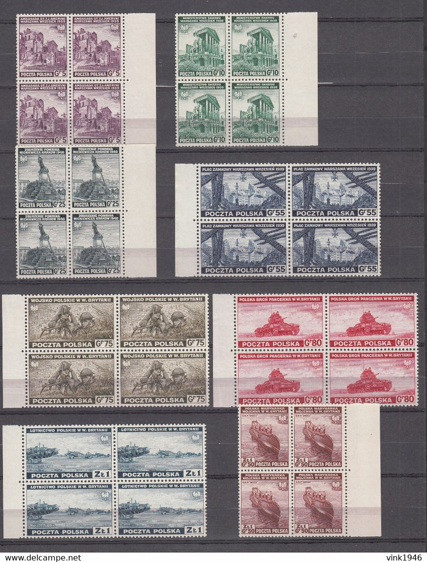 Polen 1941,Mi 360-67,8V In 4block,complete,Warschau,Polish Troops In England,MNH/Postfris(L3656) - Government In Exile In London