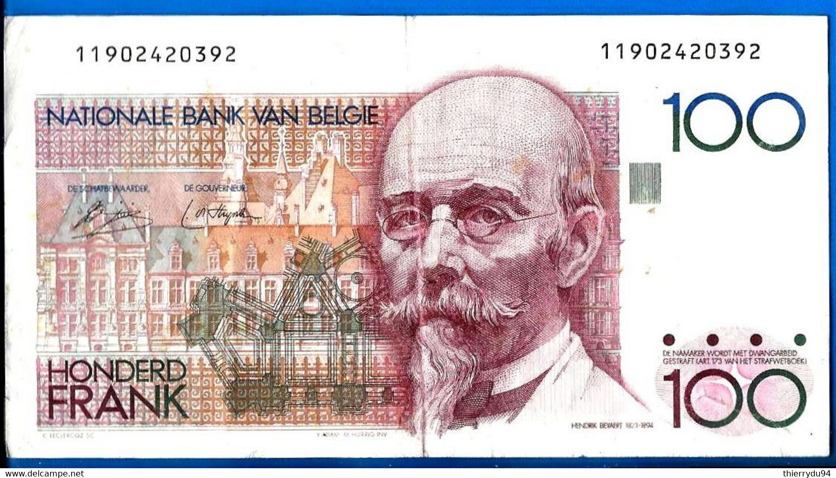 Belgique 100 Francs 1982 1994 Que Prix + Port Beyaert Frc Frcs Frs Paypal Bitcoin OK - 100 Francs