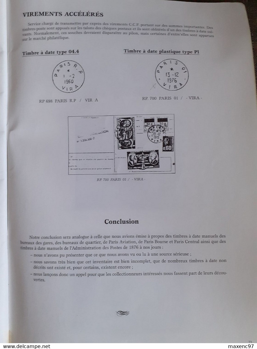Les Feuilles Marcophiles Les Timbres à Dates De La Recette Principale De Paris De 1876 à Nos Jours Cuny Et Delwaulle - Postal Administrations