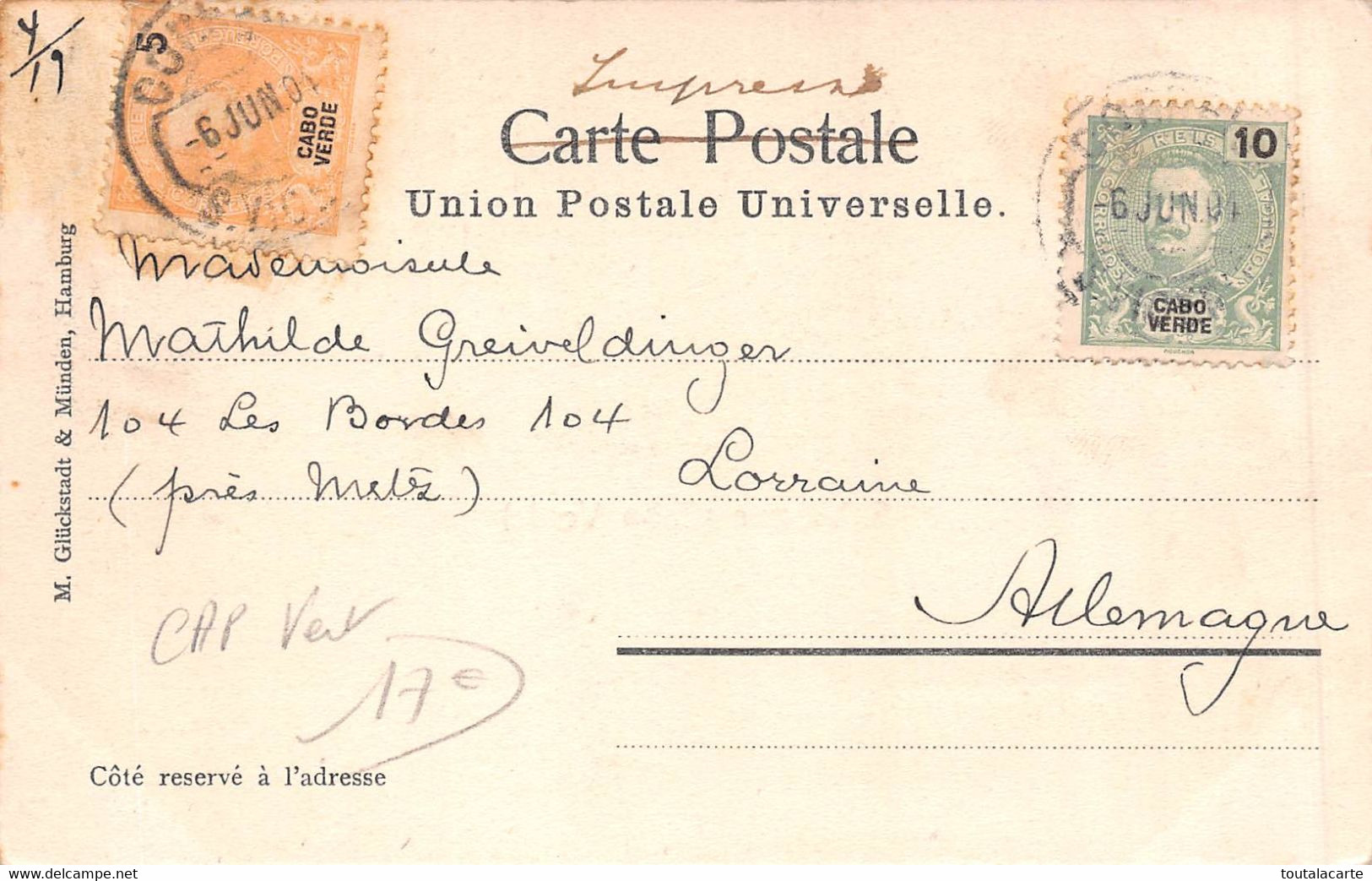 CPA CAP VERT CABO VERDE S.VINCENT 1904 - Cap Verde