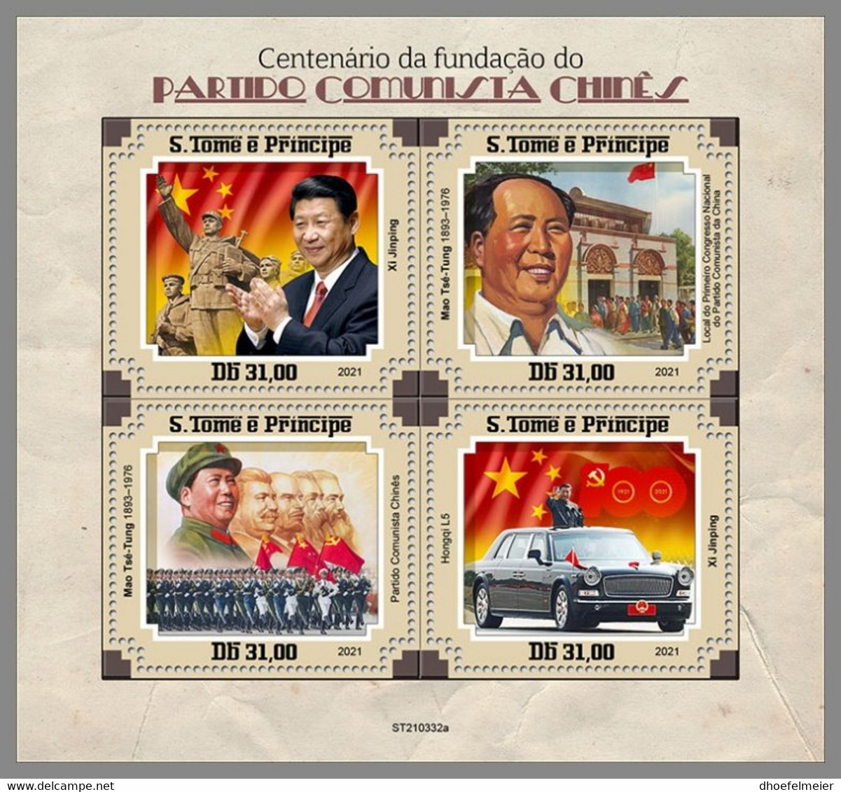 SAO TOME 2021 MNH Mao Zedong Communist Party Of China M/S - OFFICIAL ISSUE - DHQ2136 - Mao Tse-Tung