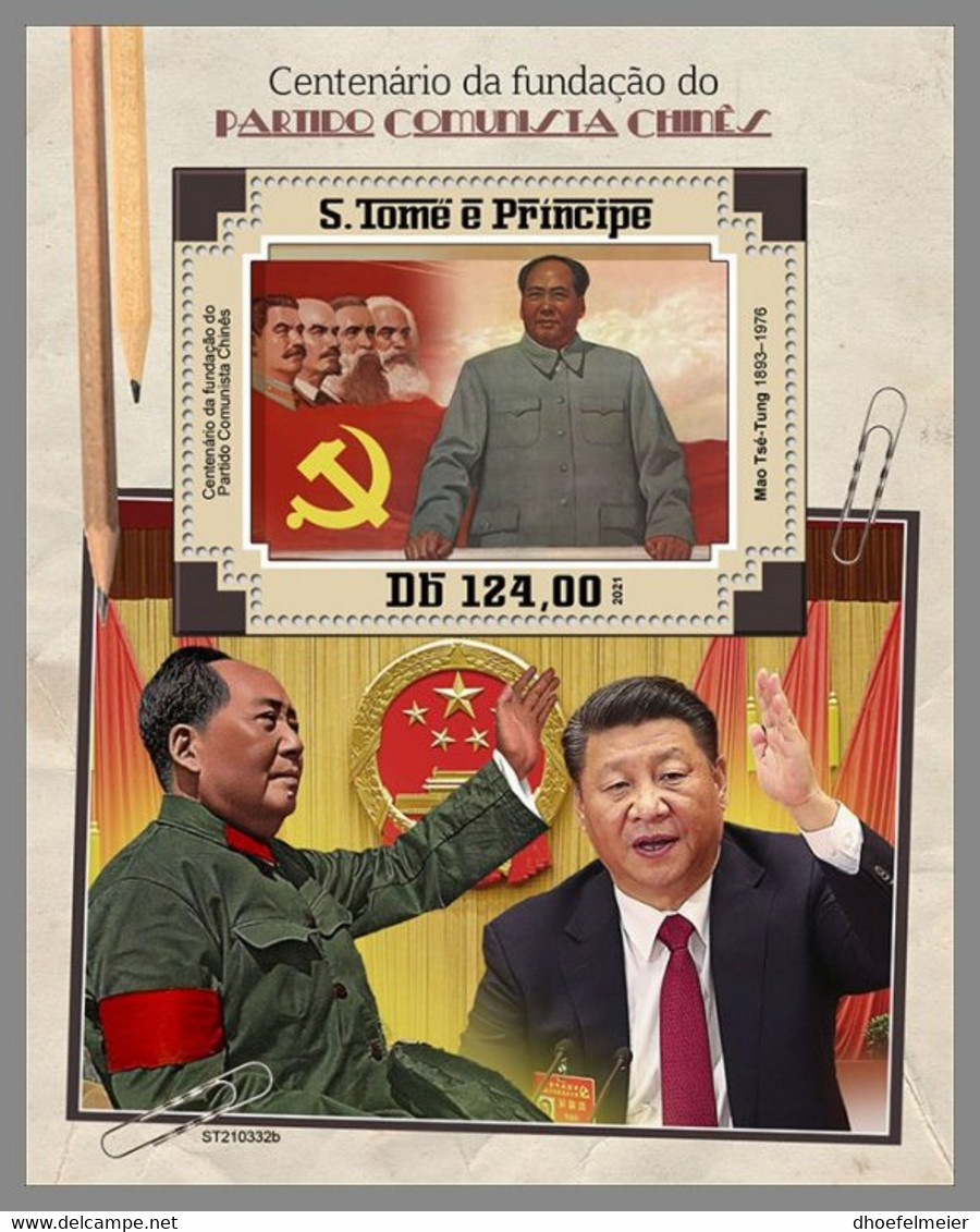 SAO TOME 2021 MNH Mao Zedong Communist Party Of China S/S - OFFICIAL ISSUE - DHQ2136 - Mao Tse-Tung