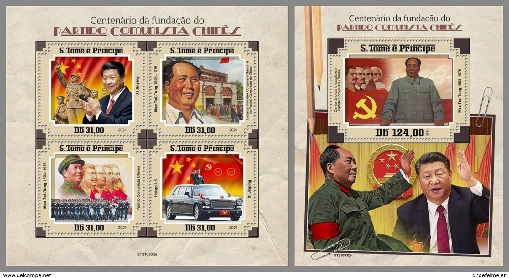 SAO TOME 2021 MNH Mao Zedong Communist Party Of China M/S+S/S - OFFICIAL ISSUE - DHQ2136 - Mao Tse-Tung