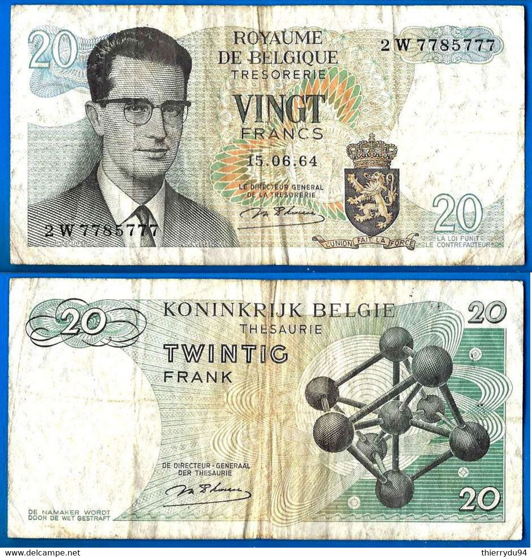 Belgique 20 Francs 1964 Serie 2 W Num 7785777 Que Prix + Port  Frc Frcs Frs Paypal Bitcoin OK - 20 Franchi