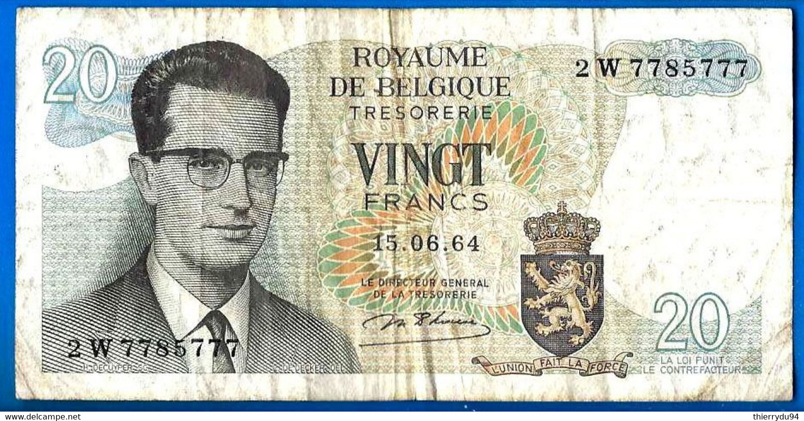 Belgique 20 Francs 1964 Serie 2 W Num 7785777 Que Prix + Port  Frc Frcs Frs Paypal Bitcoin OK - 20 Francs