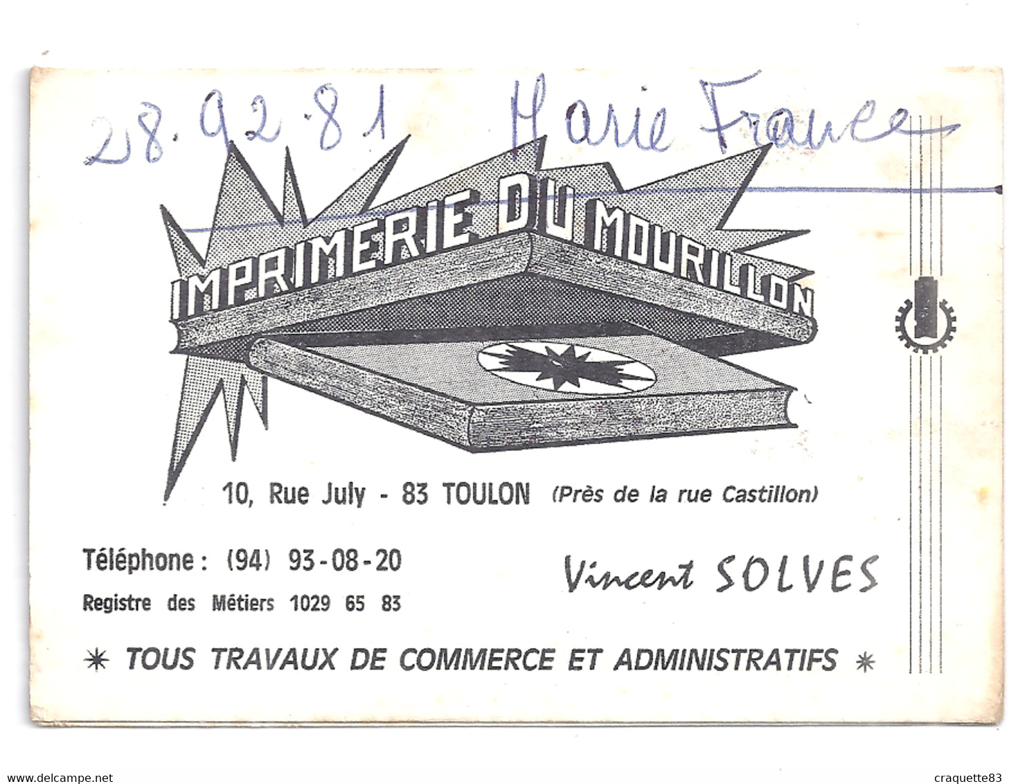 IMPRIMERIE DU MOURILLON  RUE JULY TOULON  VINCENT SOLVES 1970 - Petit Format : 1961-70
