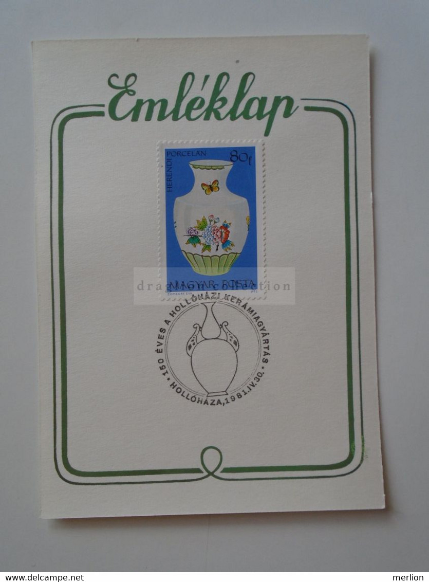 D183353  Hungary  Hollóháza   Hollóházi Kerámia - Porcelain  -  Commemorative Sheet  1981 - Herdenkingsblaadjes