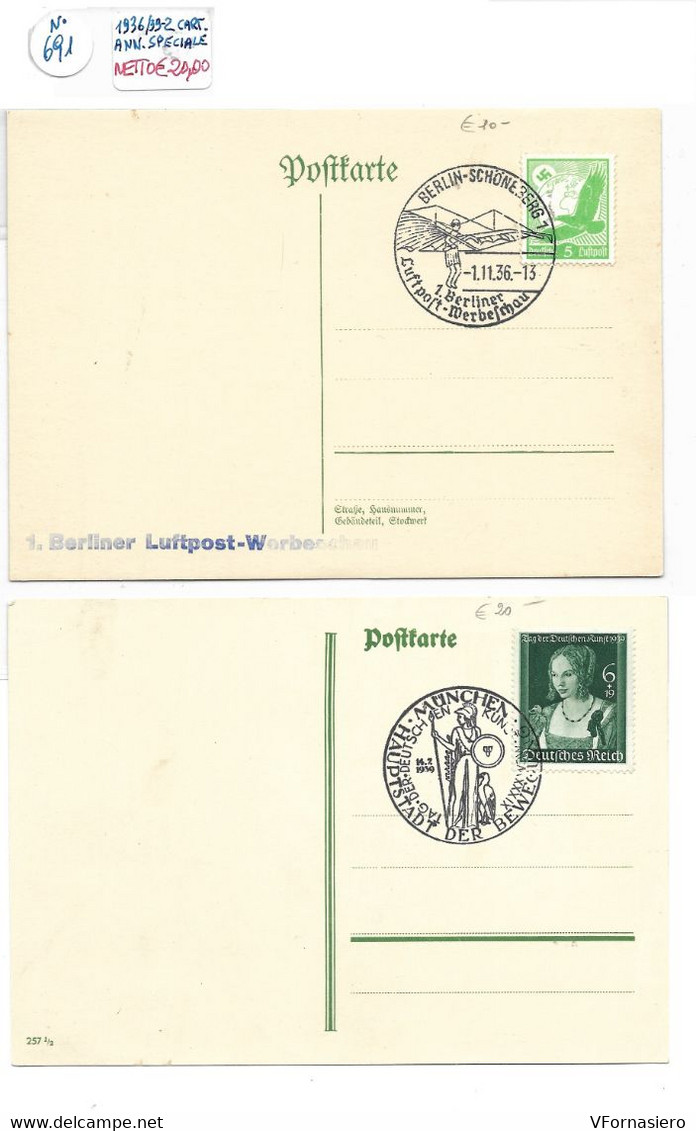 GERMANIA ʘ REICH 1936/39 - 2 CARTOLINE CON ANNULLI SPECIALI - Schoeneberg