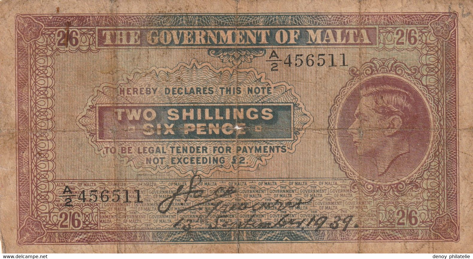 Billet Two Shillings , Six Pence  En L 'etat - Malta