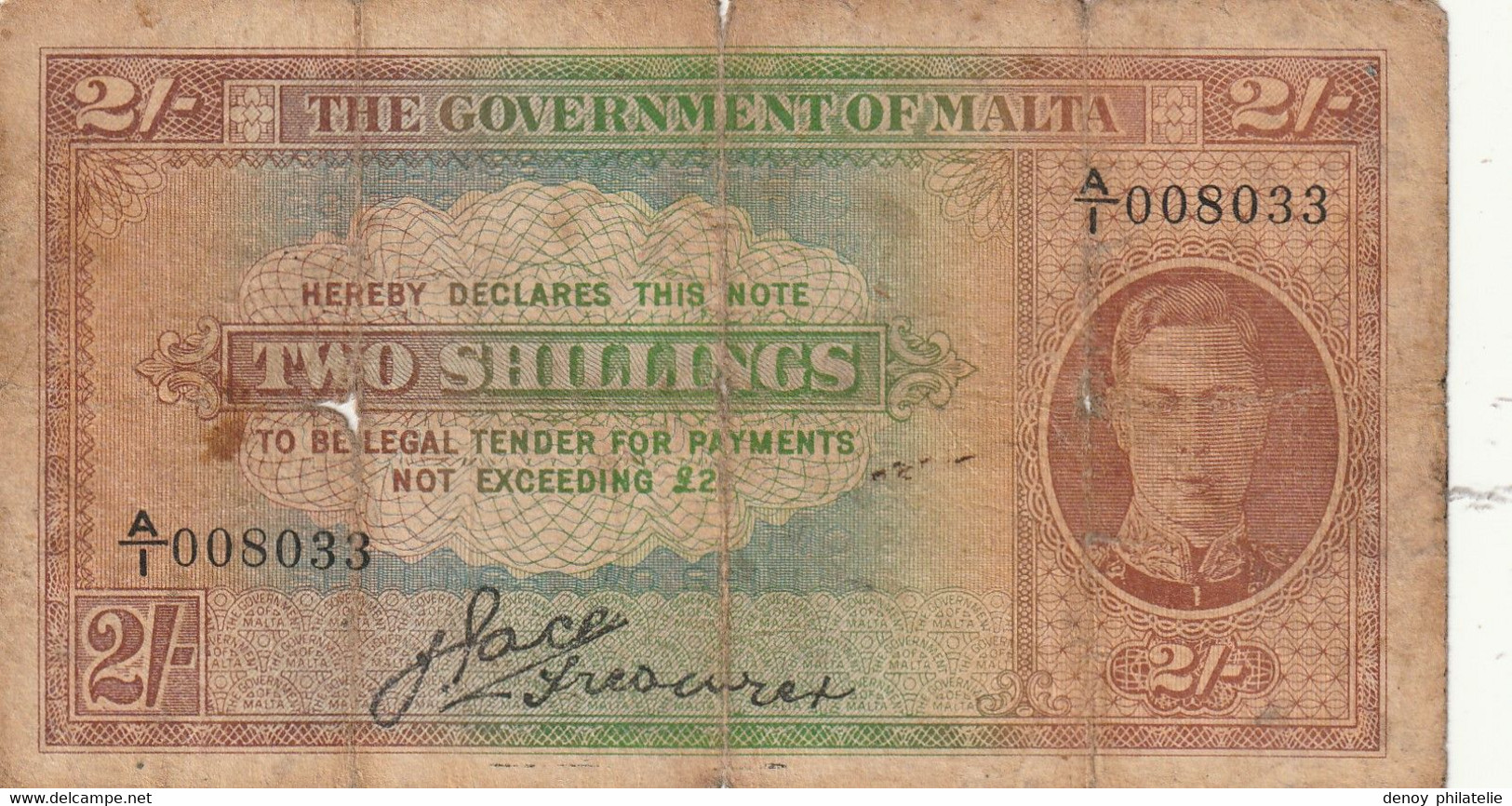 Billet Two Shillings ,  En L 'état - Malte