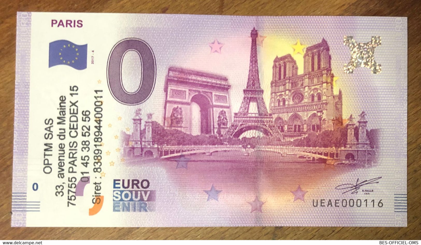 2017 BILLET 0 EURO SOUVENIR DPT 75 PARIS 4 MONUMENTS + TAMPON ZERO 0 EURO SCHEIN BANKNOTE PAPER MONEY BANK - Privatentwürfe