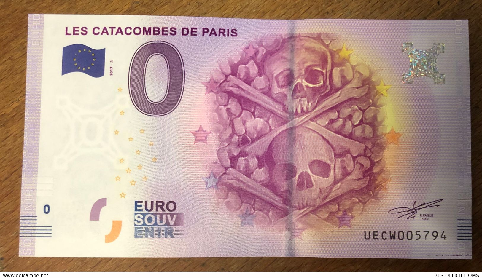 2017 BILLET 0 EURO SOUVENIR DPT 75 LES CATACOMBES DE PARIS N°3  ZERO 0 EURO SCHEIN BANKNOTE PAPER MONEY BANK - Pruebas Privadas