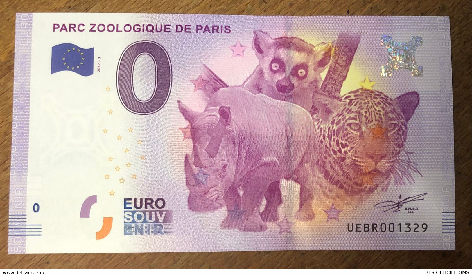 2017 BILLET 0 EURO SOUVENIR DPT 75 PARC ZOOLOGIQUE DE PARIS N°3 ZERO 0 EURO SCHEIN BANKNOTE PAPER MONEY BANK - Pruebas Privadas